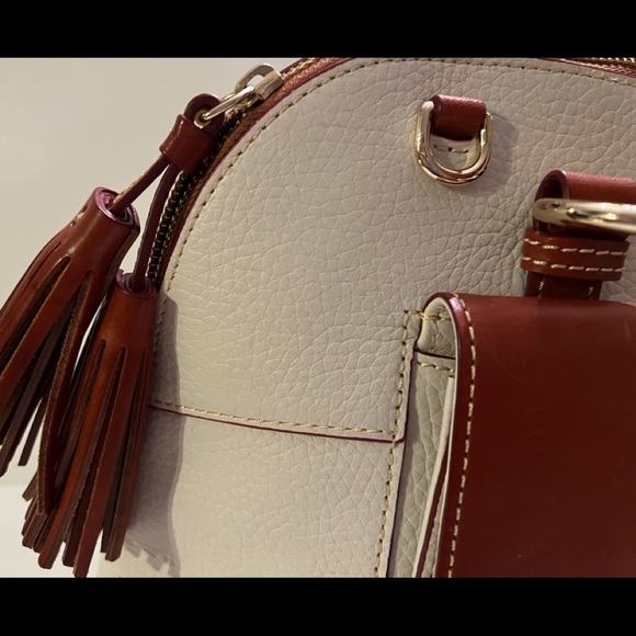 Dooney & Bourke Aubrey Cream/ Brown Pebble Leather Tassel Satchel Handbag - Picture 14 of 16